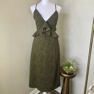 Midi dress, green & black animal print, size small, Francesca’s NWT